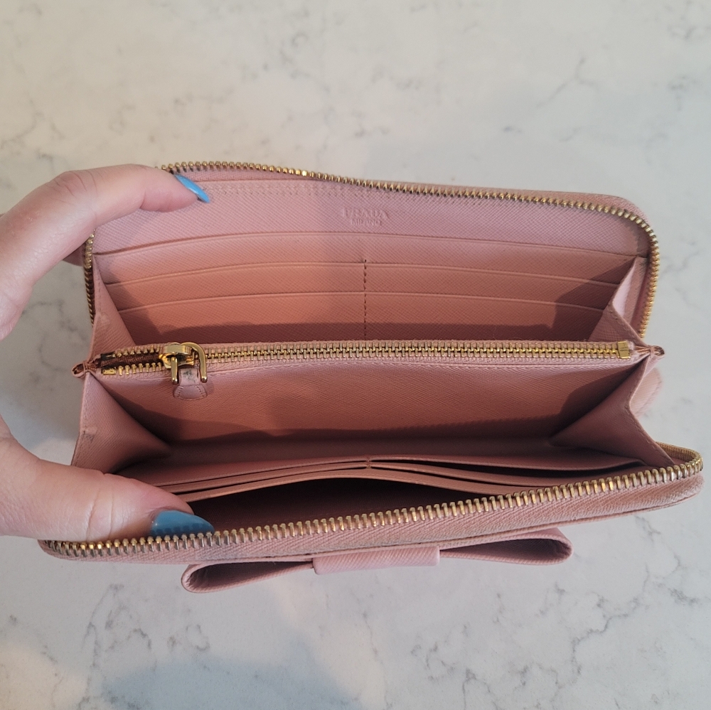 PRADA Long Saffiano Leather Wallet With Bow Pink - Picture 8 of 15